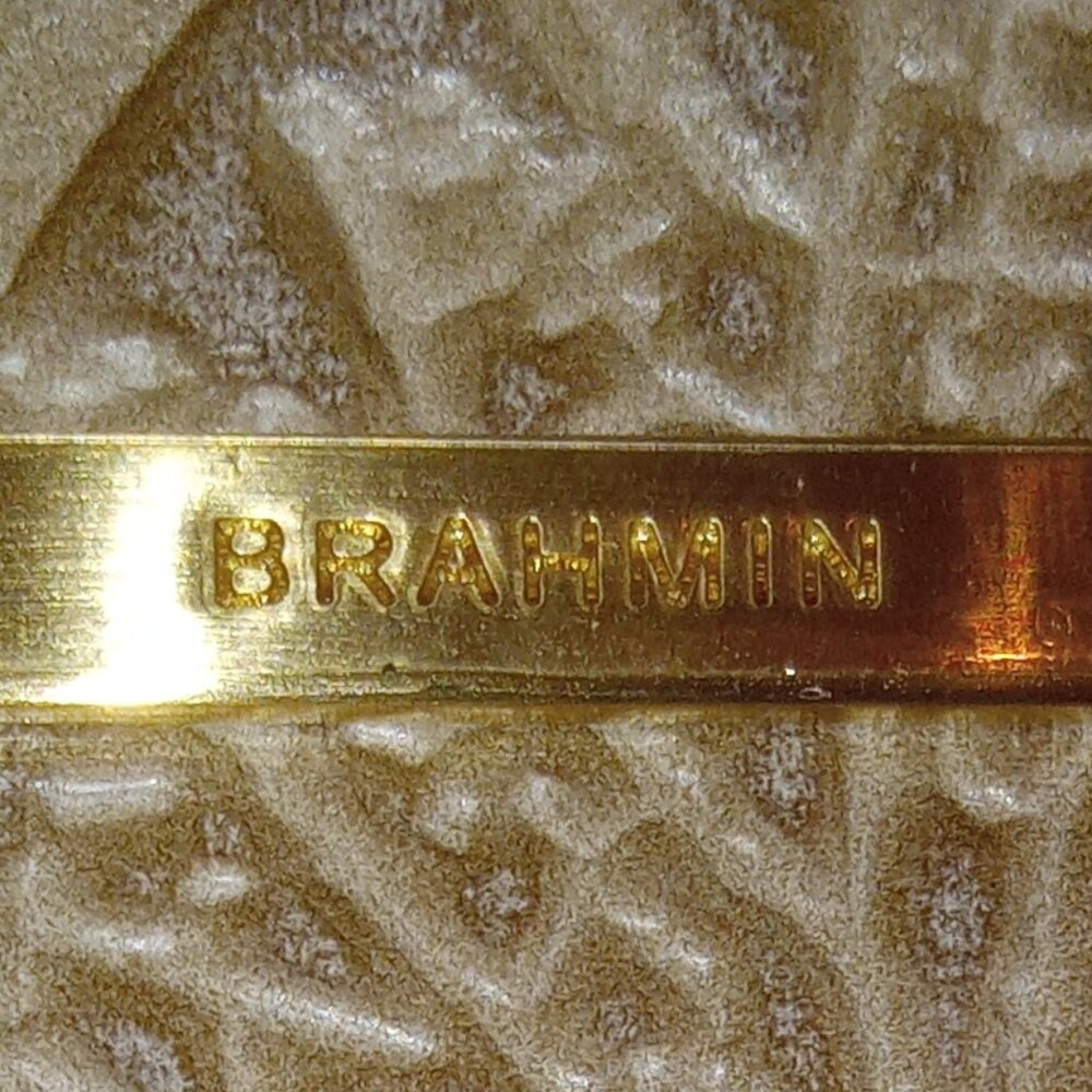 Brahmin Sally Wristlet/Cosmetic Bag Embossed Palm Leaf Print Leather Taupe NWT - Picture 6 of 12